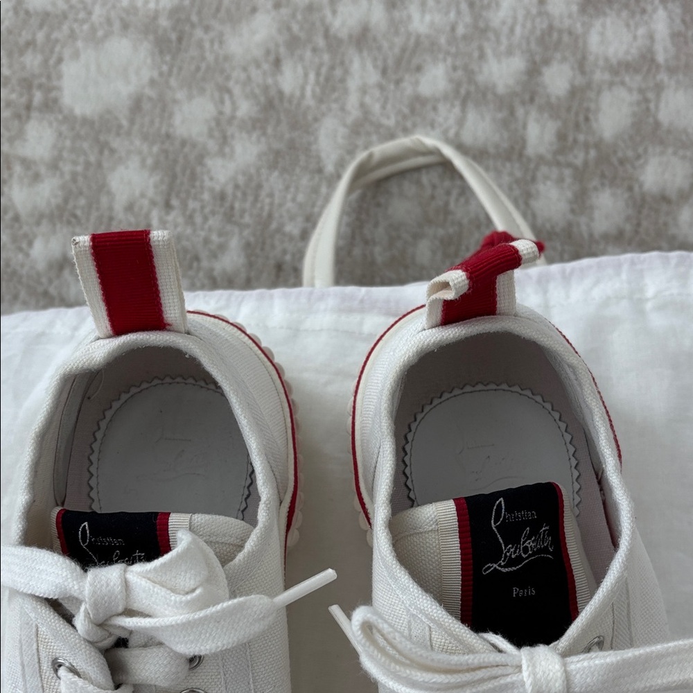 Christian Louboutin White Sneakers with Red Trim - Picture 5 of 6